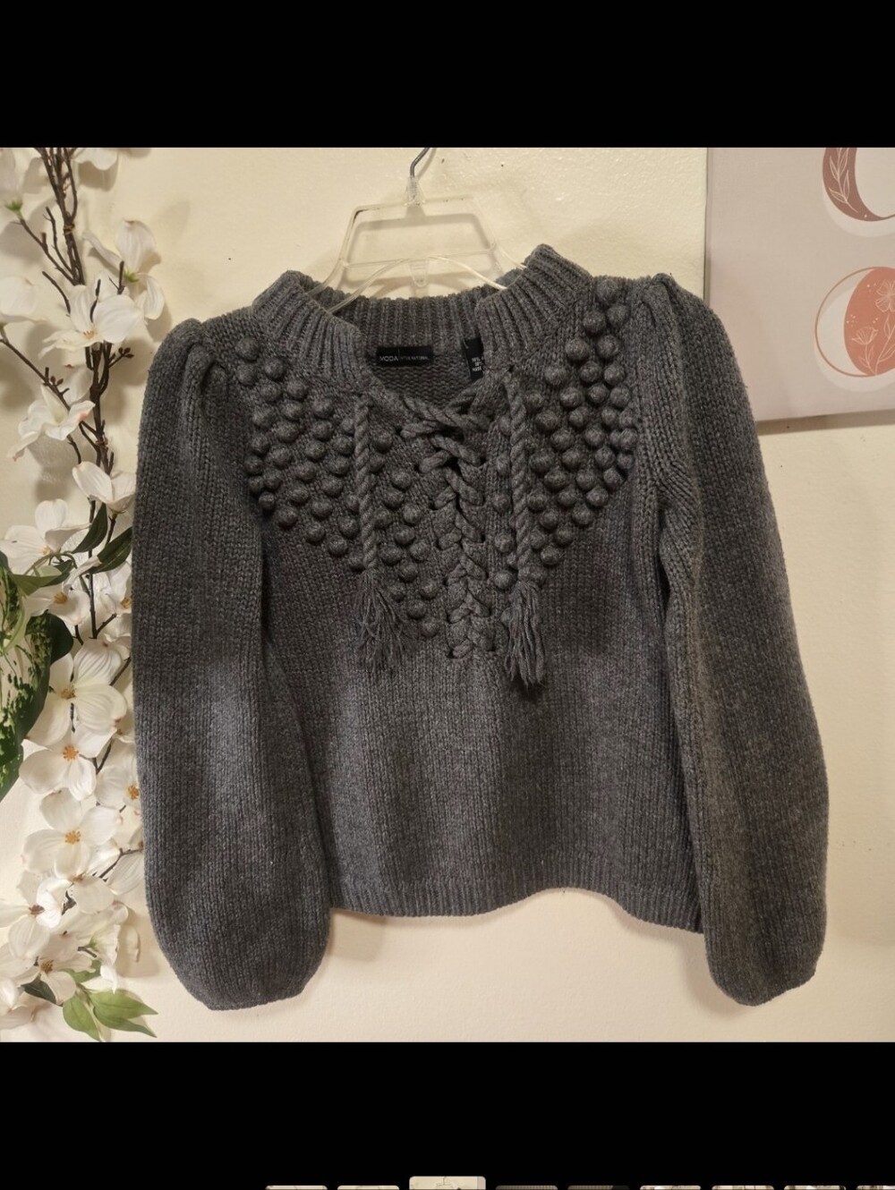 Moda International Gray Chunky Knit Sweater Size XS Dark Academia Whimsigoth